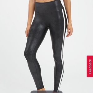 Spanx Leather Leggings with White Stripe
